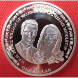COINS : 2011 William and Kate $1 Niue Island Silver Proof (not boxed)
