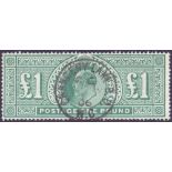 GREAT BRITAIN STAMPS : 1902 £1 Dull Blue Green,