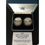 COINS : 1995 Jersey and Guernsey SIlver Proof Piedfort two coin set ,