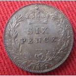 COINS : 1897 QV Six pence in EF condition