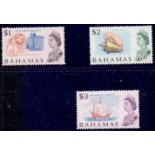 STAMPS : BAHAMAS : 1970 $1, $2 and $3 on white paper, unmounted mint SG 307a,