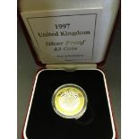 COINS : 1997 Great Britain £2 Silver and Gold Plate proof coin cased and in special display box