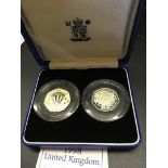 COINS : 1998 Silver Piedfort proof 50p two coin set boxed with certificate