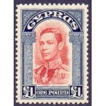 STAMPS : CYPRUS : 1938 £1 Scarlet and Indigo,