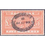 GREAT BRITAIN STAMPS : 1888 £5 Orange lettered CN fine used,