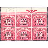 STAMPS: ITALIAN COLONIES : 1948 10c on 1d Carmine unmounted mint block of 6 "No Stop after B" SG