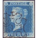 GREAT BRITAIN STAMPS : 1841 2d Blue, fine four margin example cancelled by No 1 in MX,