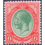 STAMPS : SOUTH AFRICA : 1916 £1 Green and Red, mounted mint example,