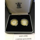 COINS : 1998 £2 Silver Proof two coin set with gold plate