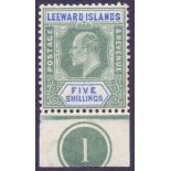 STAMPS : LEEWARD ISLANDS : 1902 5/- Green and Blue,