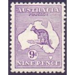 STAMPS : AUSTRALIA : 1913 9d Violet mounted mint SG 10
