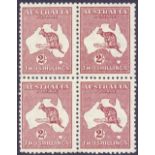 STAMPS : AUSTRALIA : 1935 5/- Maroon unmounted mint block of four SG 134