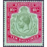 STAMPS : BERMUDA : 1918 10/- Green and Carmine/Pale Bluish Green,