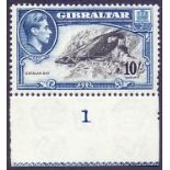 STAMPS : GIBRALTAR : 1943 10/- Black and Blue perf 13,