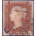 GREAT BRITAIN STAMPS : PENNY RED 1841 1d Red Plate 2 (AC), very fine sued four margin example.