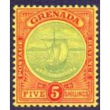 STAMPS : GRENADA : 1908 5/- Green and Red/Yellow,