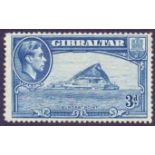 STAMPS : GIBRALTAR : 1938-52 3d light blue, perf 14, M/M, SG 125a.