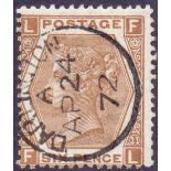 GREAT BRITAIN STAMPS : 1872 6d Deep Chestnut (FL) very fine used ,