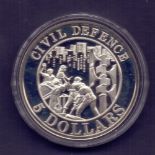 COINS : 1991 $5 Civil Defence Silver Proof Coin in case with papers
