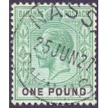 STAMPS : BAHAMAS : 1912 £1 Green and Black,