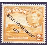 STAMPS : MALTA : 1953 2d Yellow-Ochre lightly mounted mint overprinted SELF GOVERNMENT 1947.