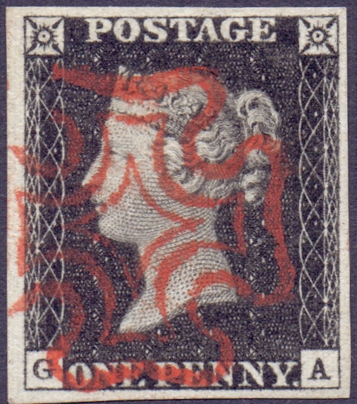 GREAT BRITAIN STAMPS : PENNY BLACK Plate 2 (GA) ,