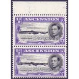 STAMPS : ASCENSION : 1944 1/2d Black and Violet Perf 13 Long Centre Bar to E,