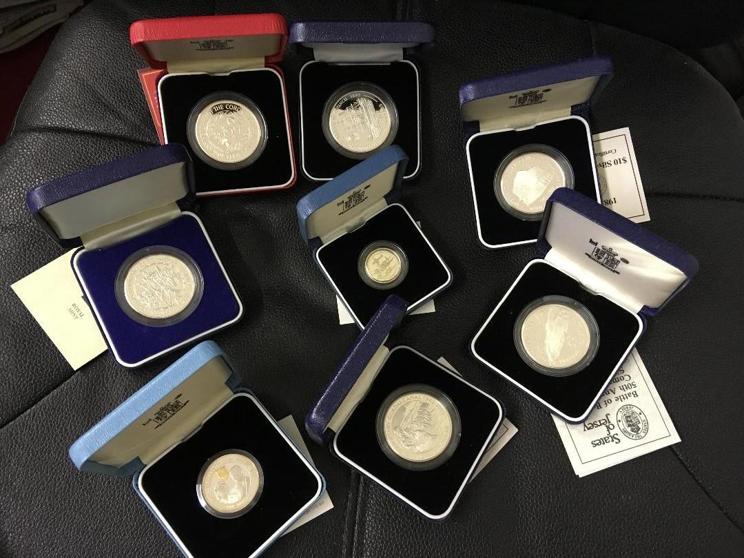 COINS : Silver Proof Crowns,£1, £2, $1,