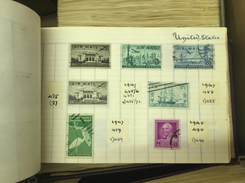 STAMPS : Collection in 5 old ledger type homemade albums, All World mint and used,