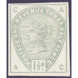 STAMPS : GREAT BRITAIN : 1883 1 1/2d Green IMPERF COLOUR TRIAL on white paper,