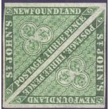 STAMPS : NEWFOUNDLAND : 1860 3d Green, mounted mint pair,