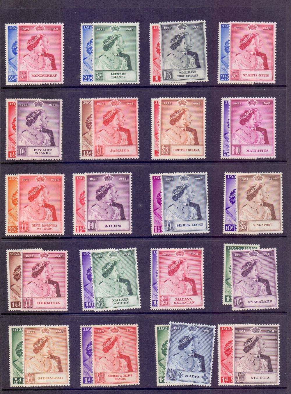 STAMPS : 1948 Silver Wedding, complete (less Hong Kong) in mint or unmounted mint condition.