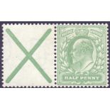 STAMPS : GREAT BRITAIN : 1902 1/2d Green lightly mounted mint single with St Andrews Cross salvage