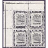 STAMPS: BRUNEI : 1951 2c Black REDRAWN CLOUDS variety mint block of four SG 80ab-80ac