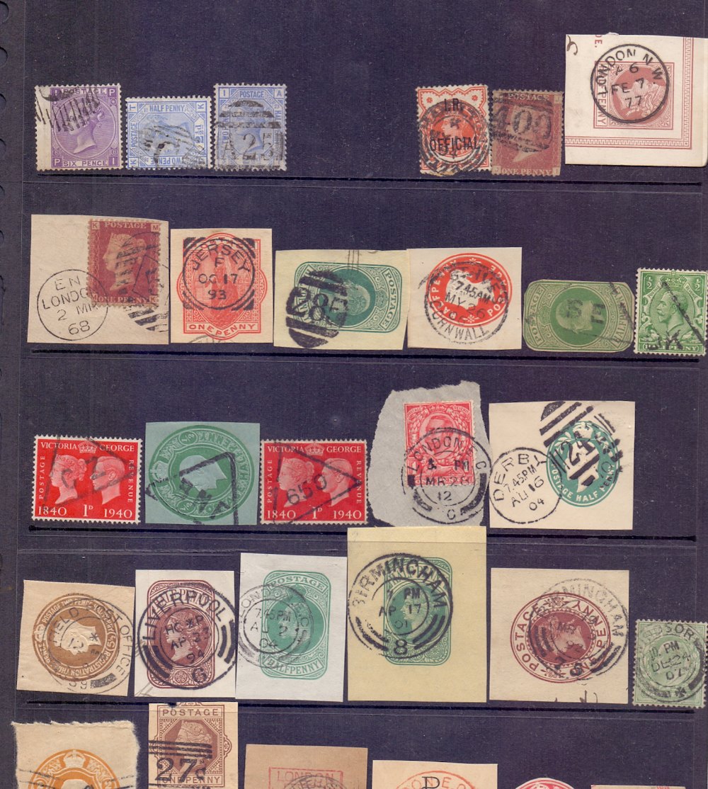 STAMPS : GREAT BRITAIN : Postmark collection of stamps and covers including postal stationery on