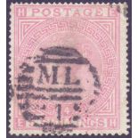 STAMPS : GREAT BRITAIN : 1874 5/- Rose, Plate 4, white paper, good/fine used, SG 134.