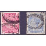 STAMPS : GREAT BRITAIN : 1883-84 5/- Rose & 10/- Ultramarine good/fine used,