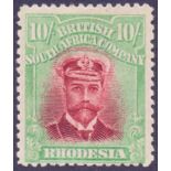 STAMPS : RHODESIA : 1913 10/- Crimson and Yello Green Die II Perf 14 ,