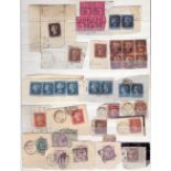 STAMPS : GREAT BRITAIN : Accumulation in red stock book, 1840 Penny Black, 1840 2d Blues,