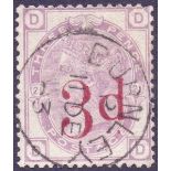 STAMPS GREAT BRITAIN : 1883 3d on 3d Lilac, superb used example.