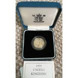 COINS : 1999 UK £1 Silver Proof coin in display box