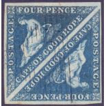 STAMPS : Cape of Good Hope 1843 4d Deep Blue, Deeply Blued Paper,