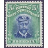 STAMPS : RHODESIA : 1913 5/- Blue and Blue Green Die II perf 14 mounted mint SG 239