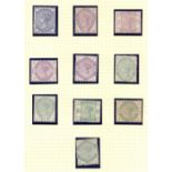 GREAT BRITAIN STAMPS : 1883-84 Lilac & Green issues to 1/-, unused set of ten, a couple with no gum,
