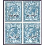 STAMPS : GREAT BRITAIN : 1924 10d Turquoise Blue, IMPERF over printed SPECIMEN,