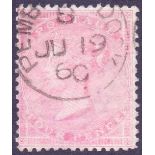 STAMPS : GREAT BRITAIN : 1857 4d Rose, superb used cancelled by Pembrook Docks CDS.