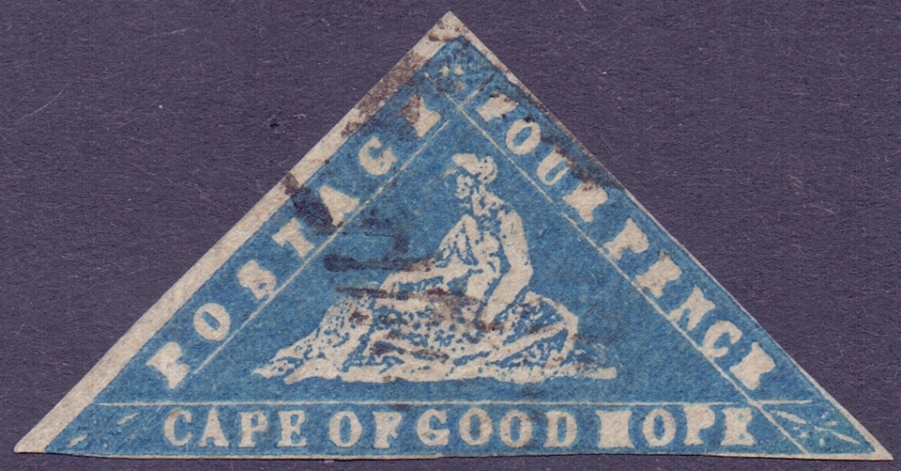 STAMPS : SOUTH AFRICA : 1861 4d Blue WOODBLOCK,