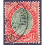 STAMPS : SOUTH AFRICA : 1916 £1 Green and Red fine used SG 17