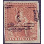 BARBADOS STAMPS : 1852 4d Brownish Red,