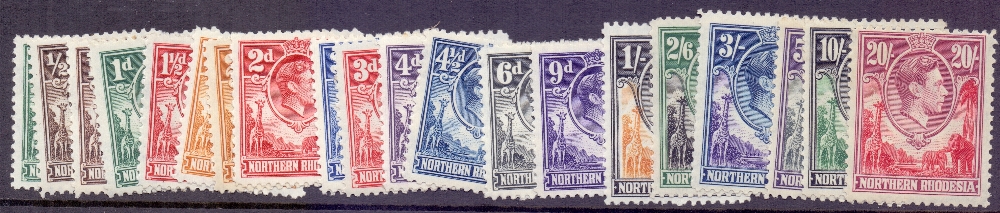 STAMPS : RHODESIA : 1938 mounted mint set Northern Rhodesia to 20/- SG 25-45